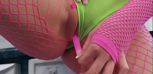  Busty slut in fishnets and leg warmers fucks in the kitchen